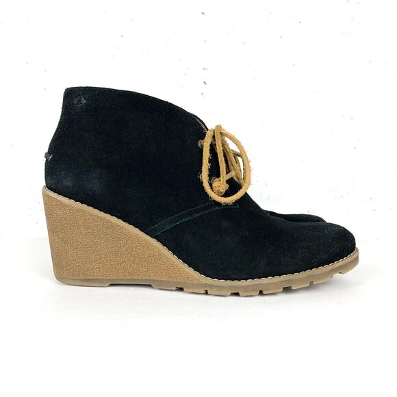 Sperry Womens Stella Prow Wedge Ankle Booties Black Suede Lace Up Chukka Size 10 - Picture 1 of 11